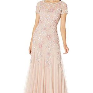 L Women's Floral Beaded Godet Gown